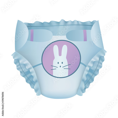 Baby absorbent diaper, isolated on white background. Comfortable softly layered incontinence diapers for cleanliness new born childrens. Vector realistic template