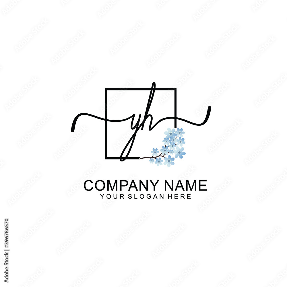 Initial YH Handwriting, Wedding Monogram Logo Design, Modern Minimalistic and Floral templates for Invitation cards