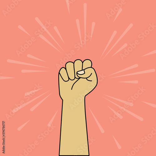 hand raised in a clenched fist icon. Freedom sign and protest symbol on background. color editable