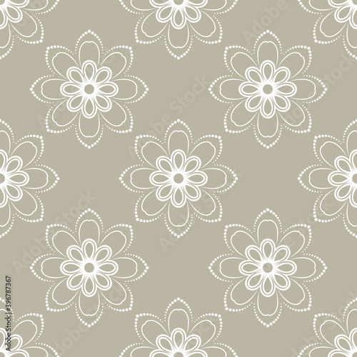 Floral ornament. Seamless abstract classic background with white flowers. Pattern with repeating floral elements. Ornament for fabric, wallpaper and packaging © Fine Art Studio