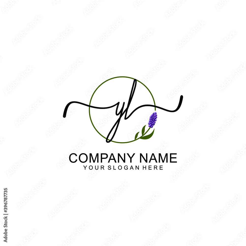 Initial YL Handwriting, Wedding Monogram Logo Design, Modern Minimalistic and Floral templates for Invitation cards