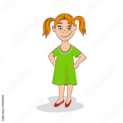 Little funny red-haired girl. Character drawn in a cartoon style. Vector .