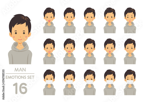 男性の表情イラスト16点セット