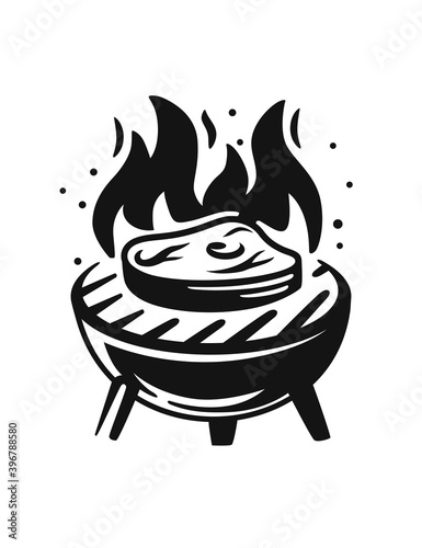 barbecue logo black steak fried on fire