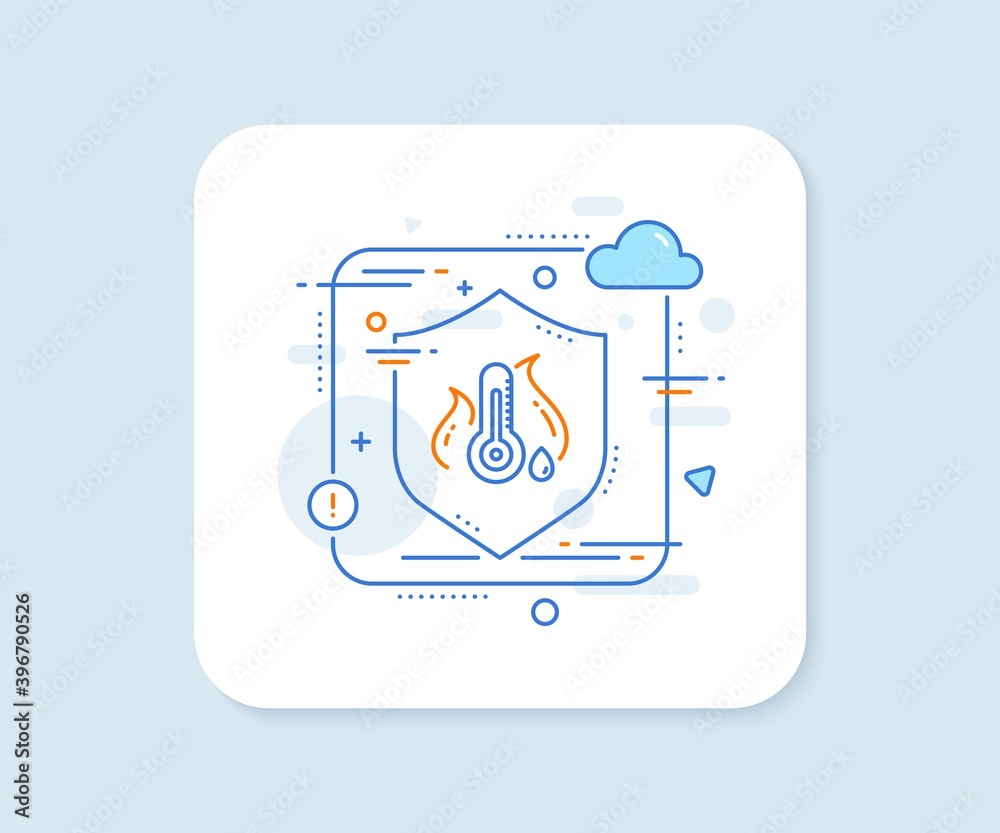 Fever temperature line icon. Abstract vector button. Thermometer sign. Sick illness symbol. Fever temperature line icon. Protect shield concept. Vector