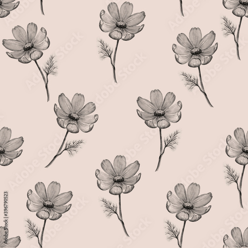 Hand drawn watercolor pattern of flowers. 