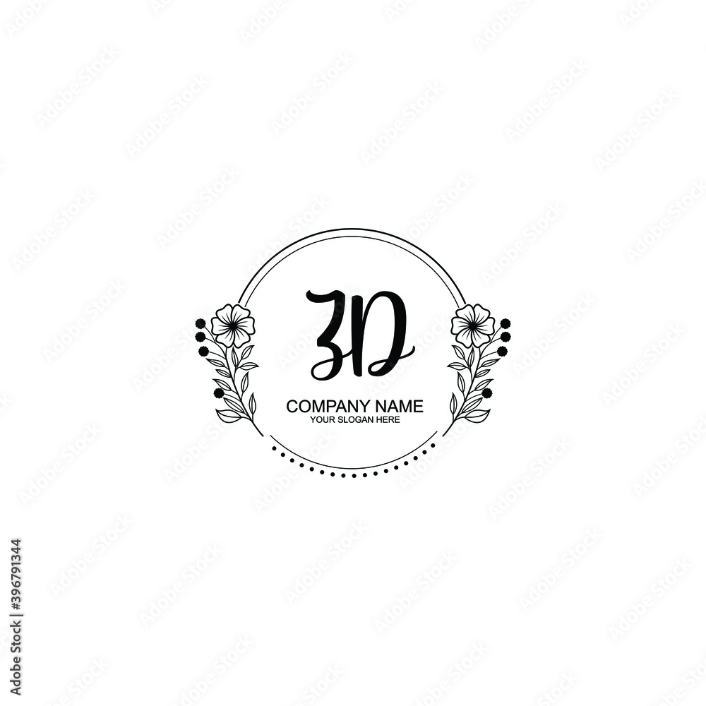 Initial ZD Handwriting, Wedding Monogram Logo Design, Modern Minimalistic and Floral templates for Invitation cards