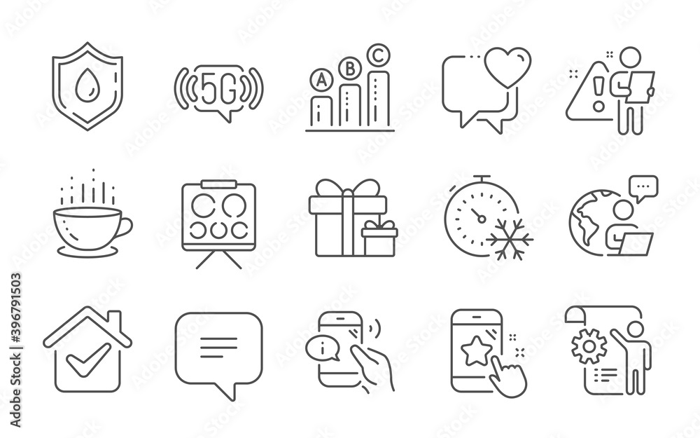 Blood donation, Call center and Graph chart line icons set. Vision board, Settings blueprint and Freezing timer signs. Text message, 5g wifi and Surprise package symbols. Line icons set. Vector Blood donation, Call center and Graph chart line icons set. Vision board, Settings blueprint and Freezing timer signs. Text message, 5g wifi and Surprise package symbols. Line icons set. Vector