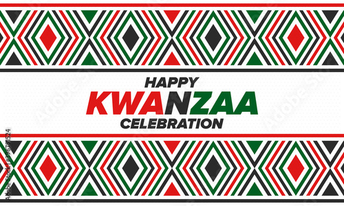 Kwanzaa Happy Celebration. African and African-American culture holiday. Seven days festival, celebrate annual from December 26 to January 1. Black history. Poster, card, banner and background. Vector