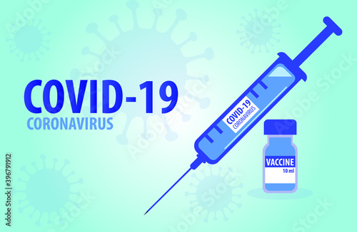 Development and creation of a COVID-19 vaccine. Design by doctor hands with medical gloves holding yellow vaccine bottle and syringe