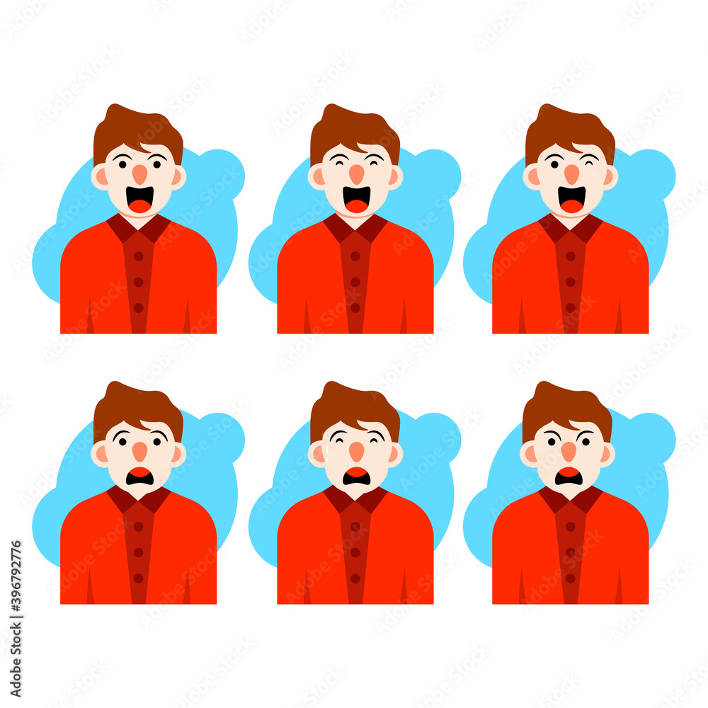 The emotional expression of a man wearing a red shirt The emotional expression of a man wearing a red shirt