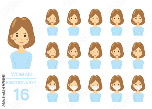 女性の表情イラスト16点セット