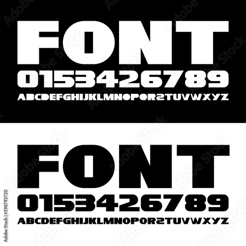 Fat font letters.
Black and white image of the alphabet and digital values, flat, vector.