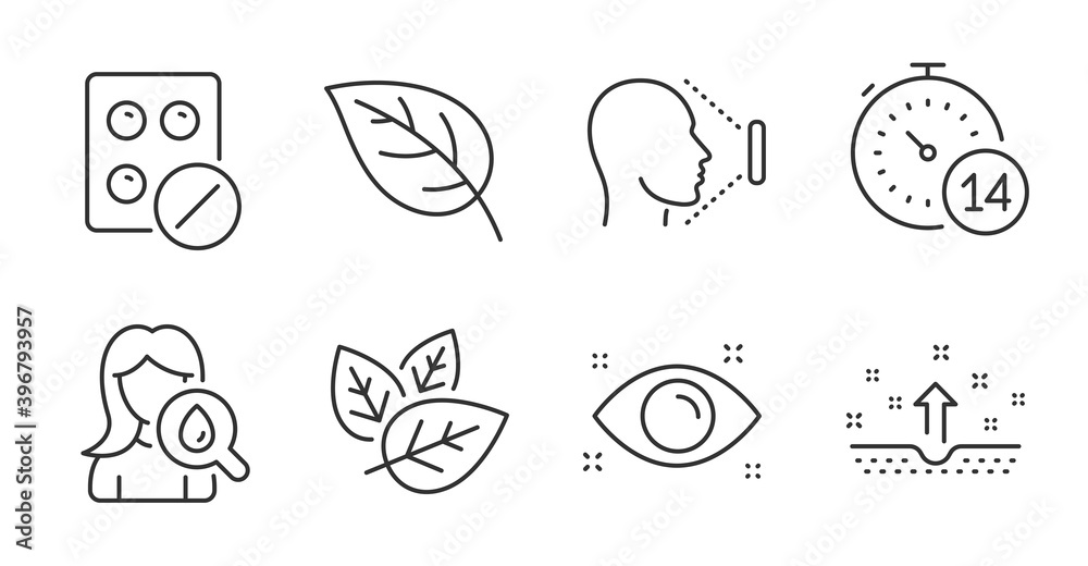 Medical tablet, Face id and Moisturizing cream line icons set. Leaf, Quarantine and Clean skin signs. Organic tested, Health eye symbols. Medicine pill, Identification system, Face lotion. Vector Medical tablet, Face id and Moisturizing cream line icons set. Leaf, Quarantine and Clean skin signs. Organic tested, Health eye symbols. Medicine pill, Identification system, Face lotion. Vector