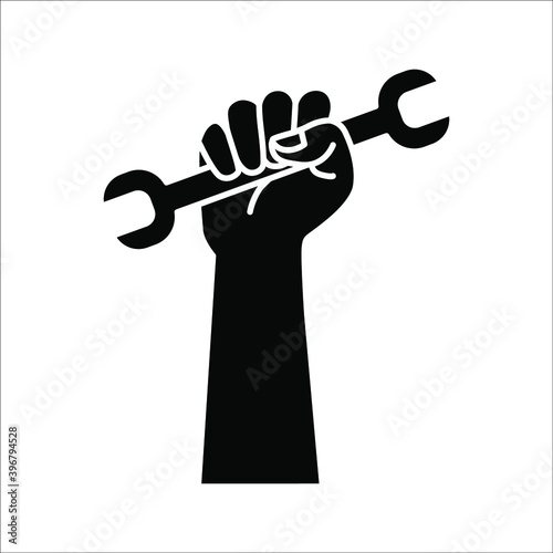 Hand with wrench vector icon isolated on white background