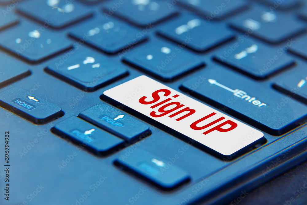 Laptop computer keyboard with Sign UP Button. Laptop computer keyboard with Sign UP Button.