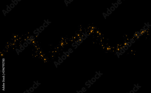 オレンジ色の緩やかな曲線のライン状のキラキラ背景イメージ素材