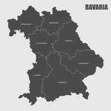The Bavaria isolated map divided in regions with labels, Germany
