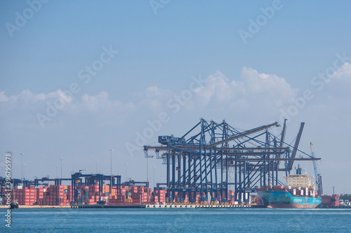 Cranes and containers at the Cartagena Port