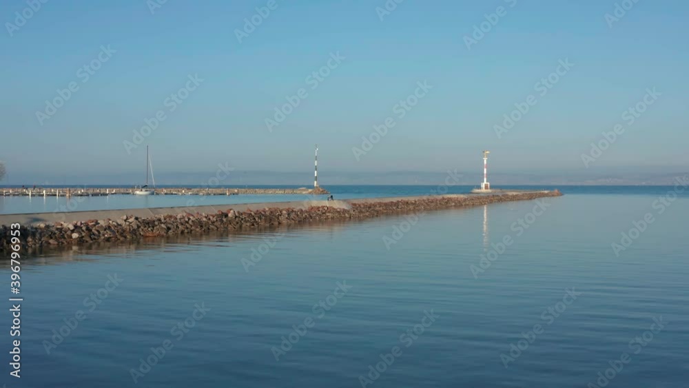 Aerial view of empty autumn Lake Balaton. Aerial view of empty autumn Lake Balaton.
