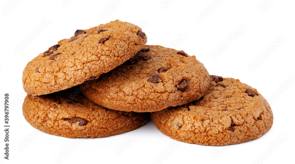 Pile of chocolate chip cookies isolated on white background Pile of chocolate chip cookies isolated on white background
