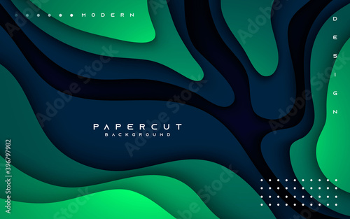 Green gradient fluid shape. Papercut background.