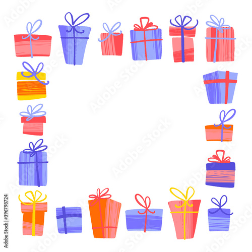 Hand drawn colorful holiday New Year presents.