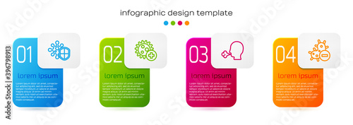 Set line Shield protecting from virus, Positive, Man coughing and Negative. Business infographic template. Vector.