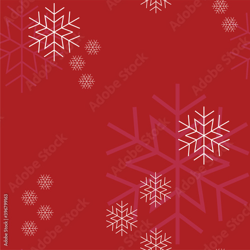 Snowflakes seamless pattern in red background in Christmas time for wrapping paper or xmas letters. Holiday cards in a happy and warm winter with cold snow.