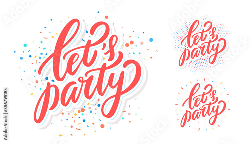  Let's party. Vector lettering banners set. 
