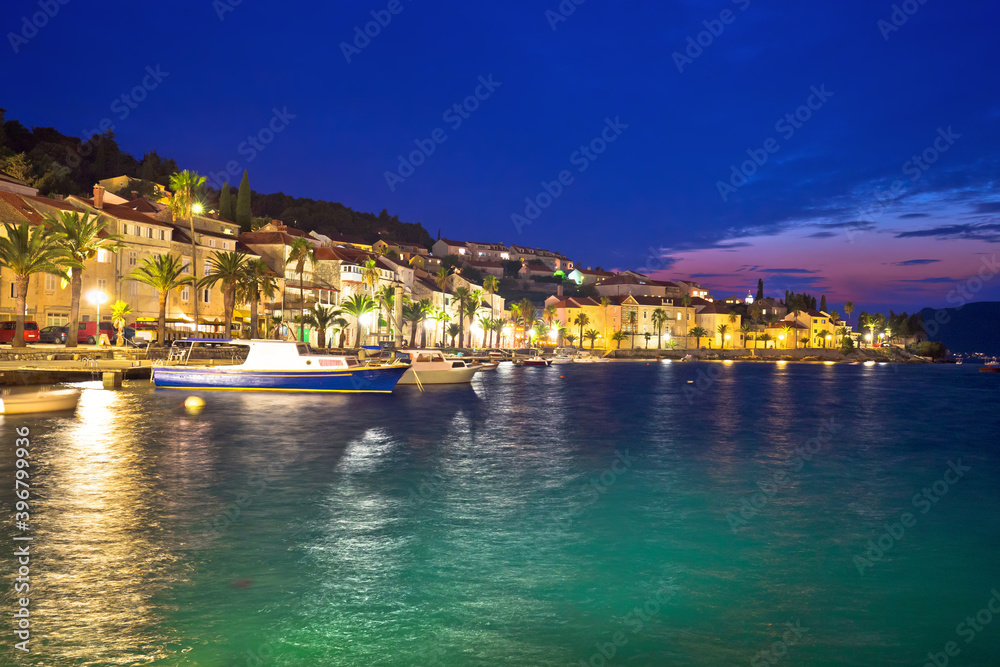 Town of Korcula waterfront evening view