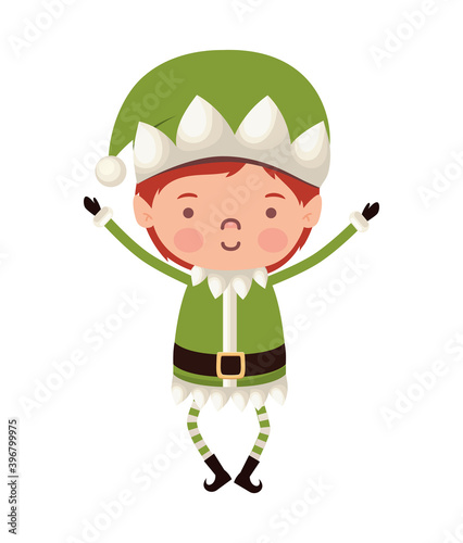 elf male with a green suit on white background