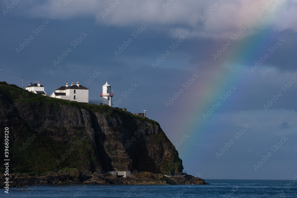 Rainbow over Whitehead Lighthouse, Northern Ireland, UK