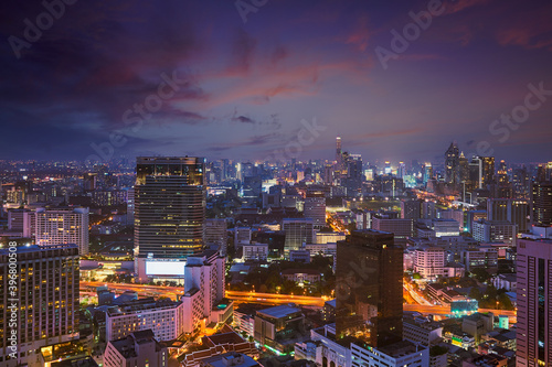 Aerial view of Cityscape bangkok in twilight skyline