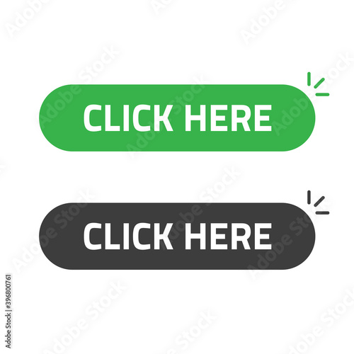 Click here button vector flat cartoon rounded isolated green black color