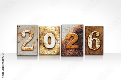 Year 2026 Written in Vintage Letterpress Block Type