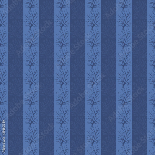 Vector Blue Tree Stripes on Seamless Repeat Pattern. Background for textile, book covers, manufacturing, wallpapers, print, gift wrap and scrapbooking.