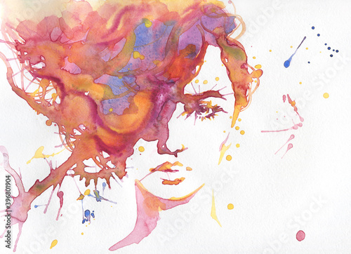 abstract woman face. fashion illustration. watercolor painting
