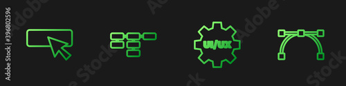 Set line UI or UX design, , Site map and Bezier curve. Gradient color icons. Vector.