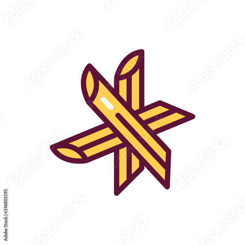 Original italian pasta Penne rigate color line icon. Isolated vector element.