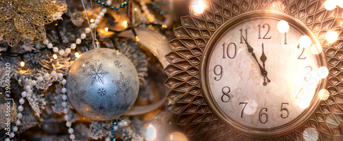 Golden New Year clock in a ...