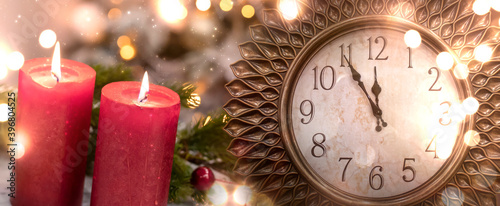 Golden New Year clock in a ...