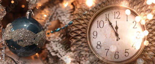 Golden New Year clock in a ...