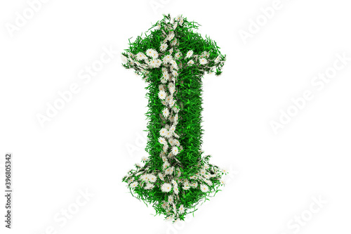 Letter I of Green Grass And Flowers. 3d rendering