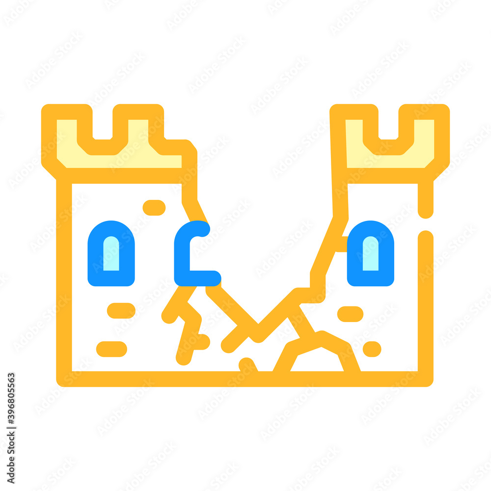 Obraz premium destroyed wall of castle color icon vector illustration