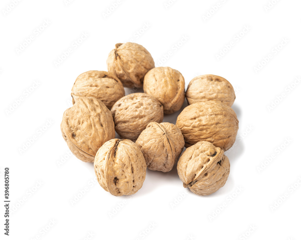 A group of walnuts isolated over white background A group of walnuts isolated over white background