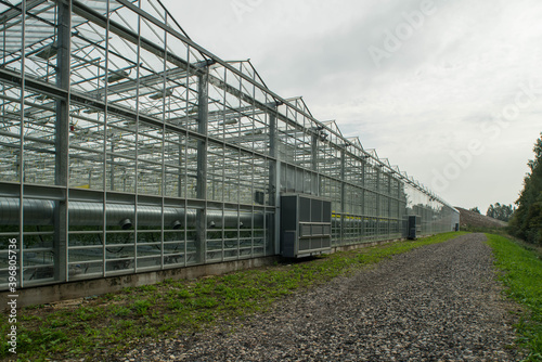 Greenhouses working on bio gas produced from household waste. Recycling. Caring for environment.
