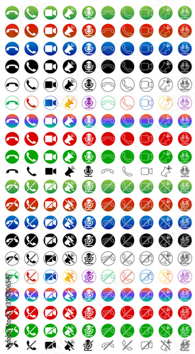 Set of 200 communication icons button. Phone, sound, microphone, camera, call symbols on isolated white background for applications, web, app. EPS 10 vector.