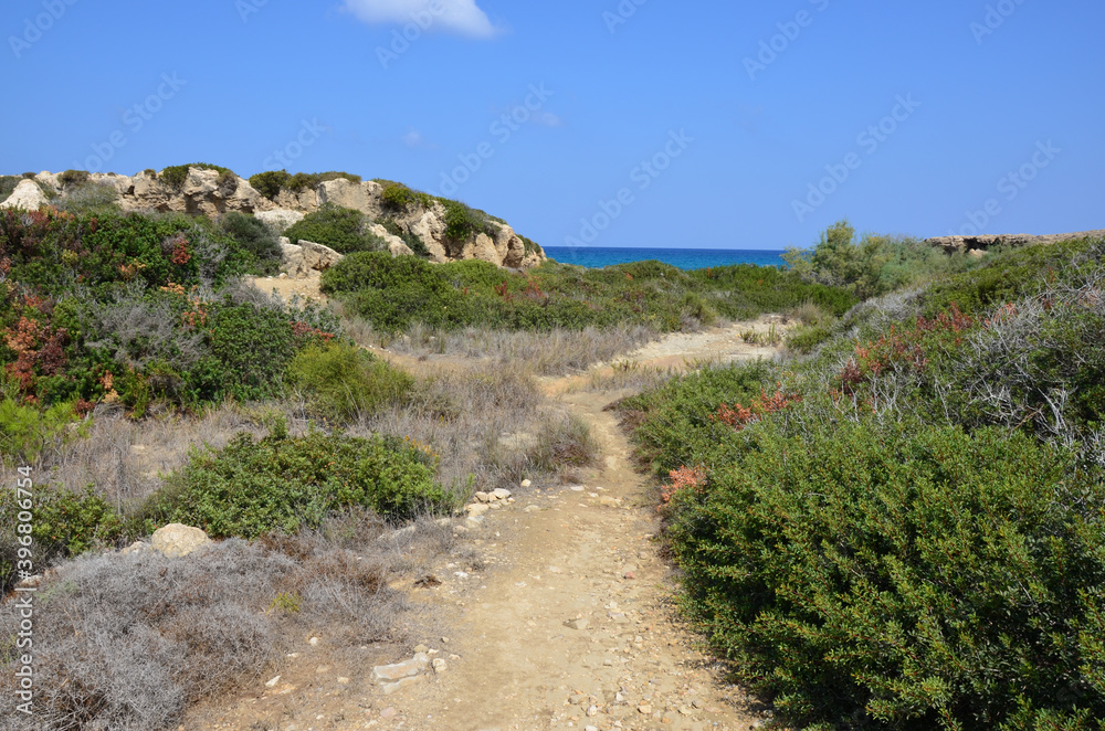 A path leading to turquoise sea in the north of Cyprus, Tatlisu
