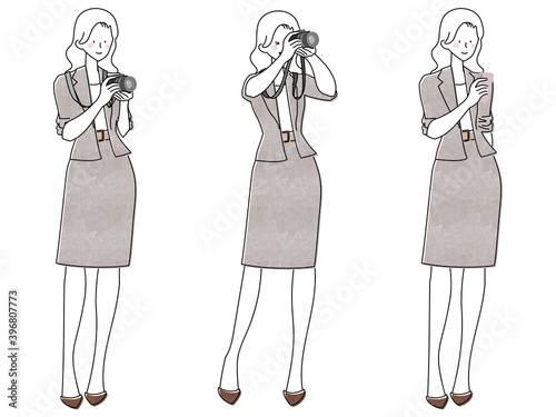 撮影する女性のセット